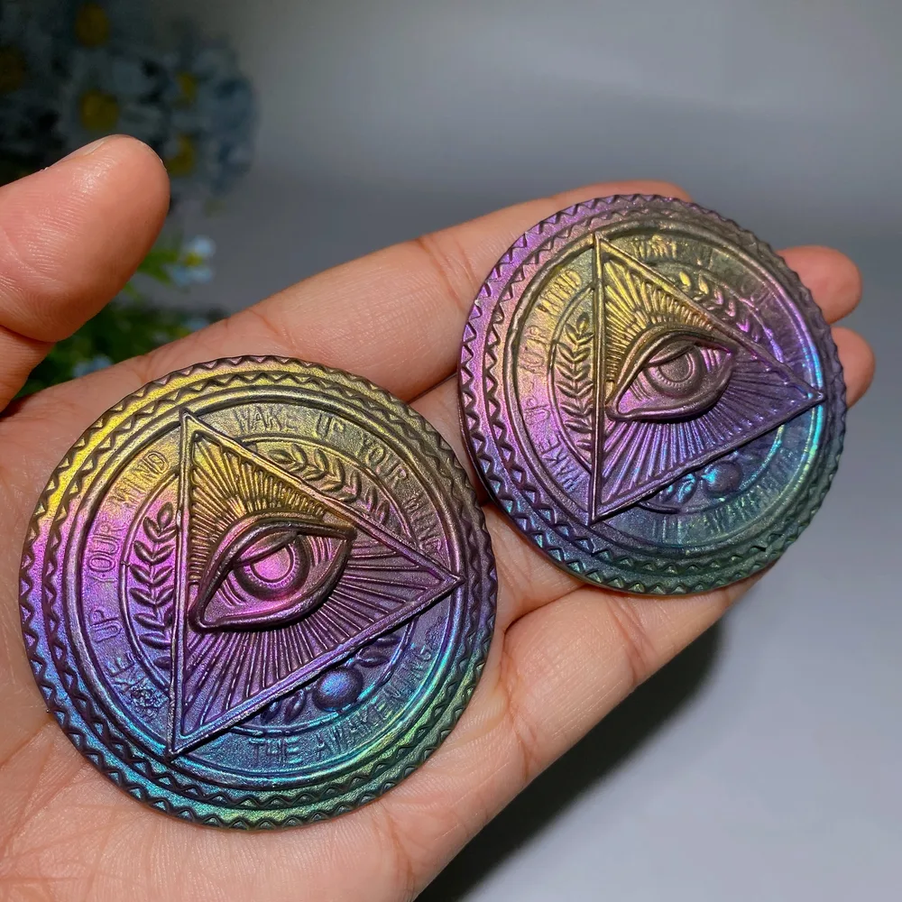2.3" Bismuth Heru's Eye Round Slab Crystal Healing Bulk Wholesale