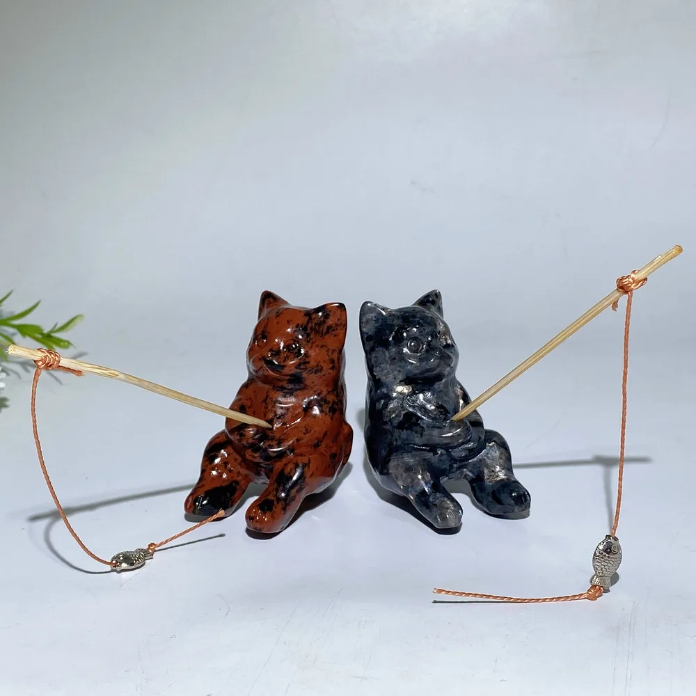 2.3" Crystal Fishing Cat Carving Crystal Healing Bulk Wholesale