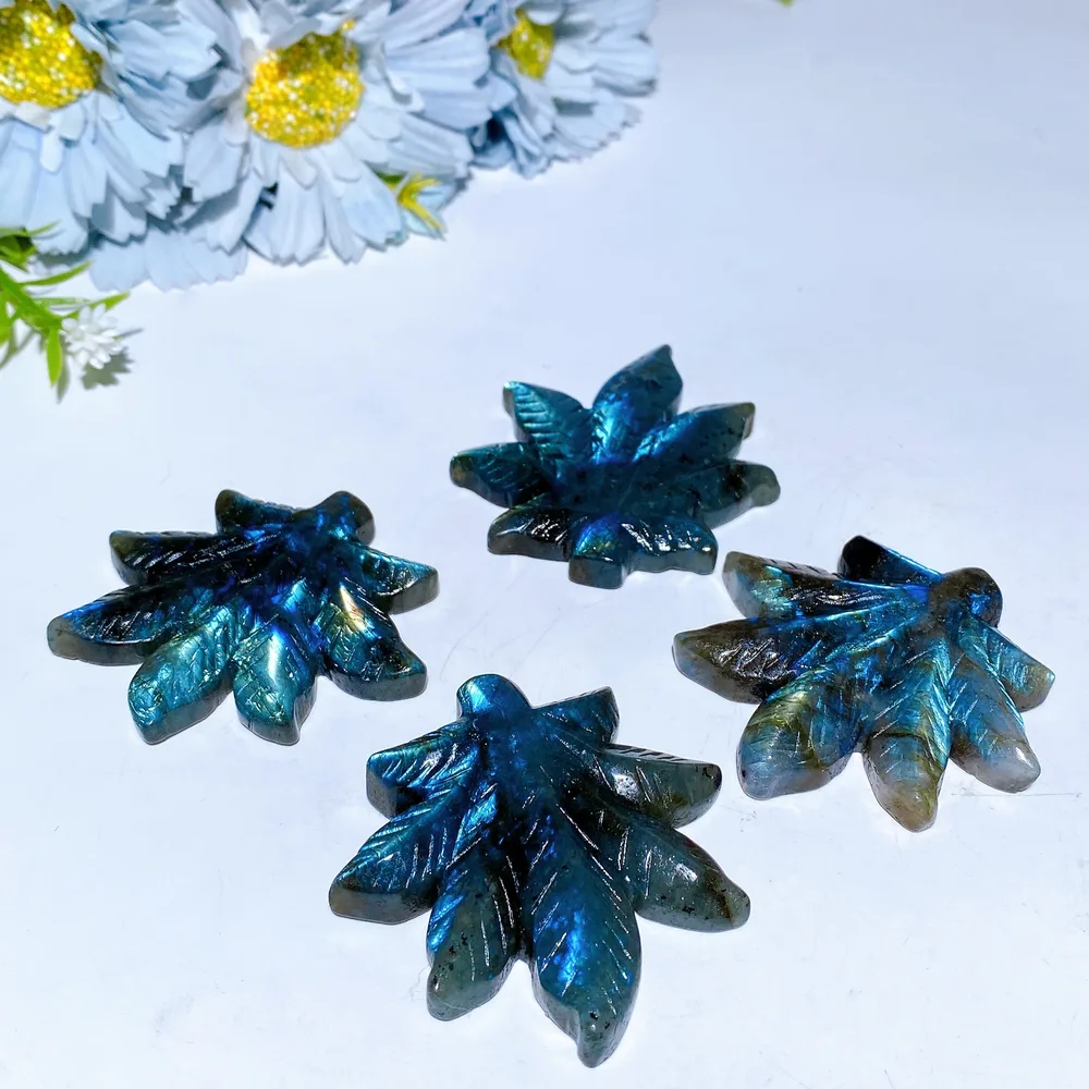2.3" Labradorite Maple Leaf Carving Crystal Healing Bulk Wholesale