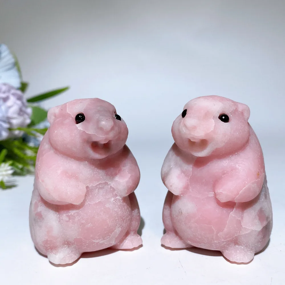 2.3" Pink Opal Marmot Carving Crystal Healing Bulk Wholesale