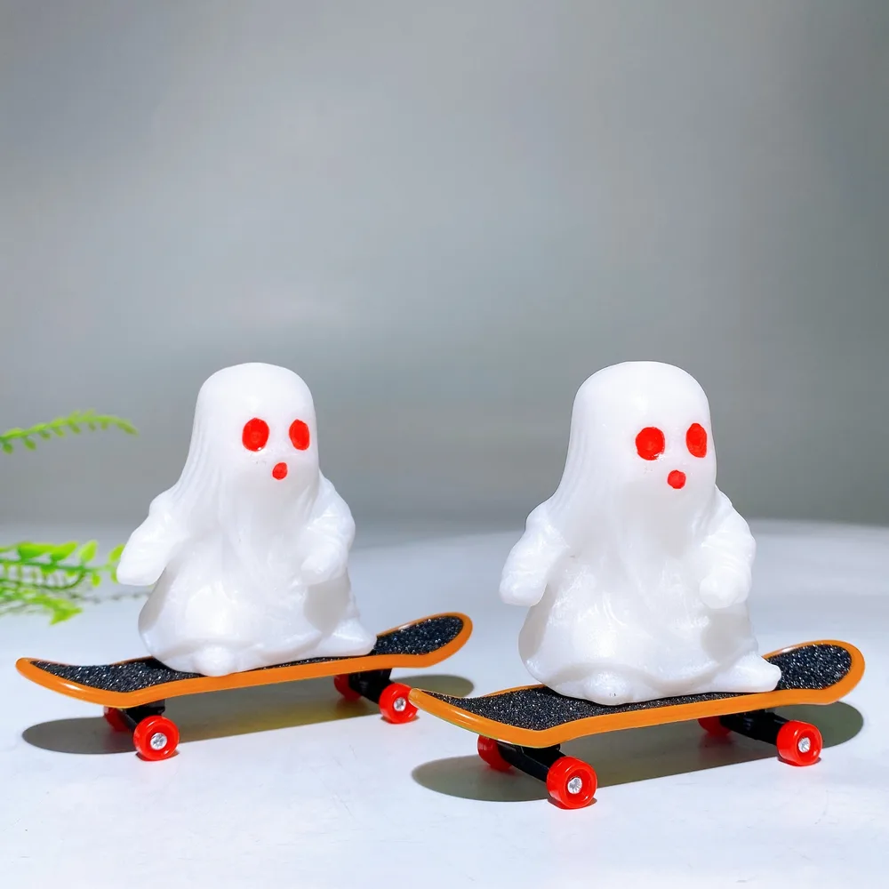 2.3" White Jade Ghost Carving with Skateboard for Halloween Wholesale