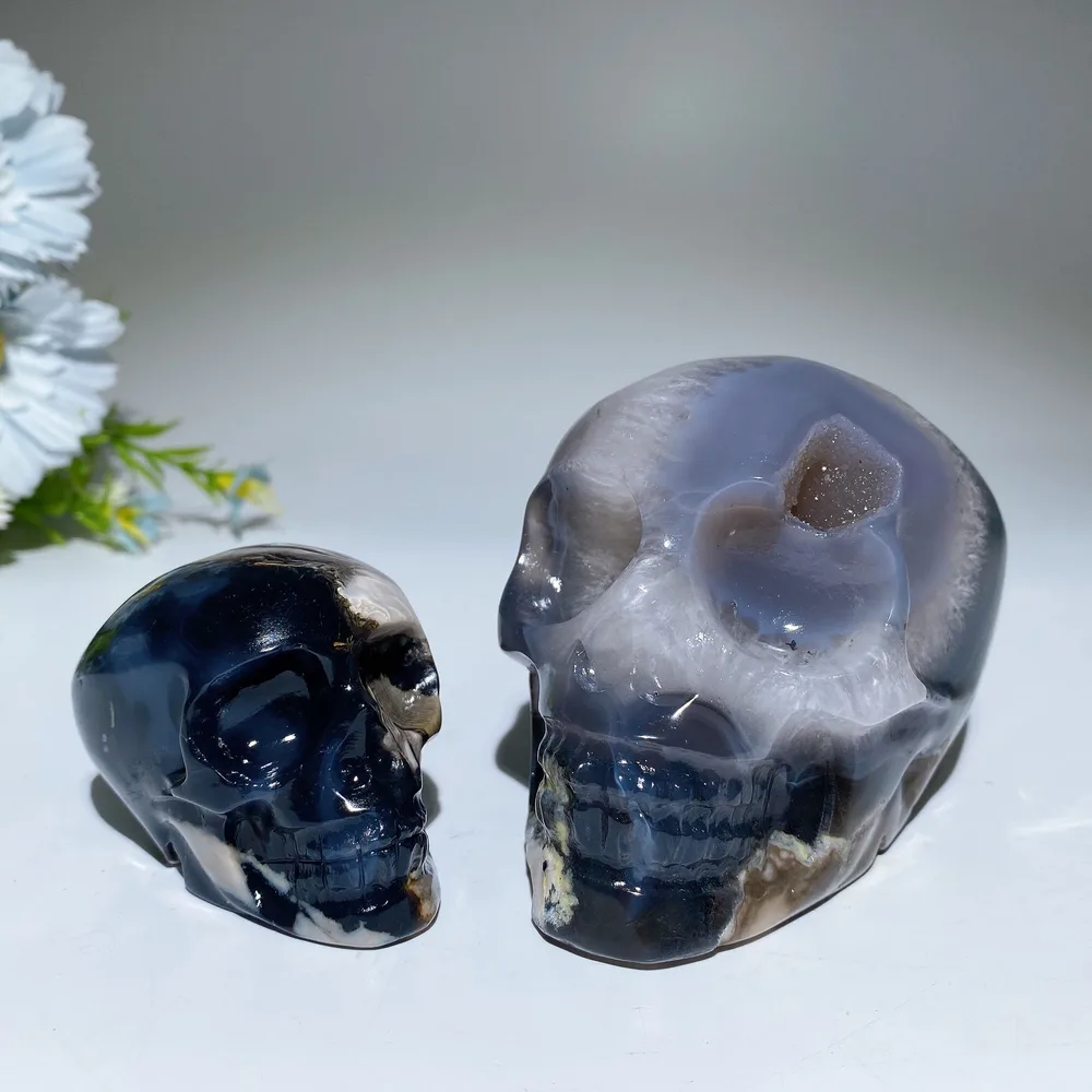 2.4"-3.5" Volcanic Agate UV Reactive Skull Carving Crystal Healing Bulk Wholesale