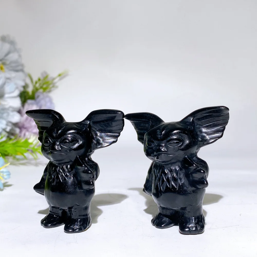 2.4" Black Obsidian Gizmo Carving Crystal Healing Bulk Wholesale