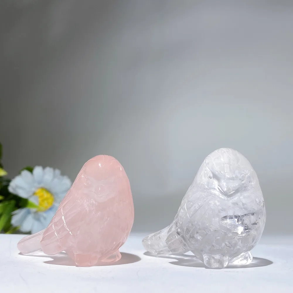 2.4" Clear Quartz Rose Quartz Bird Crystal Healing Carving Bulk Wholesale