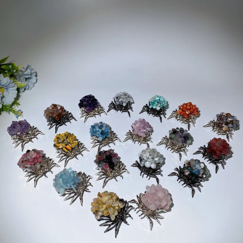 2.4" Crystal Chips Metal Spider Free Form Crystal Healing Bulk Wholesale