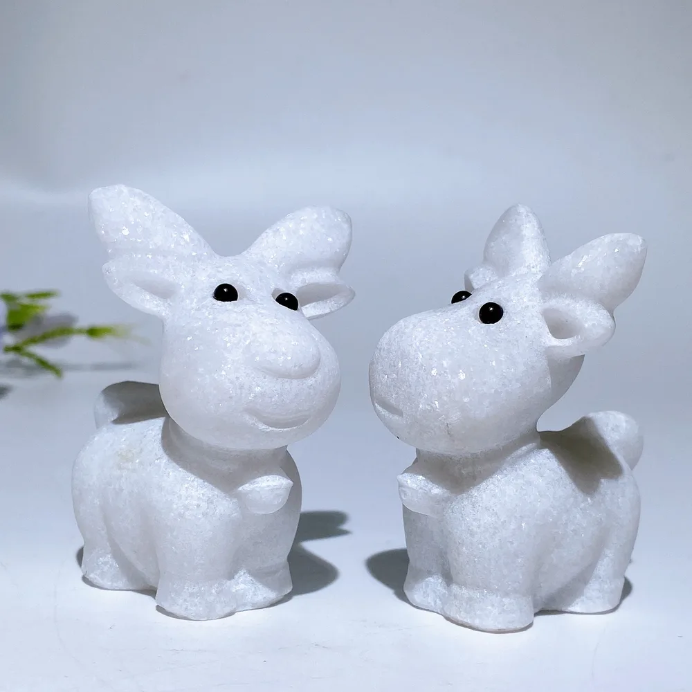 2.4" White Jade Deer Carving Crystal Healing Bulk Wholesale