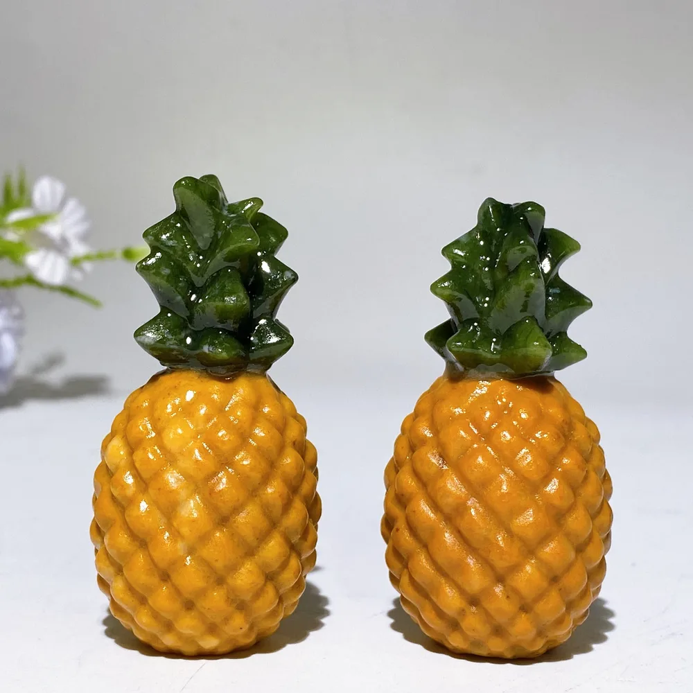 2.4" Yellow Jade Serpentine Pineapple Fruit Carving Crystal Healing Bulk Wholesale