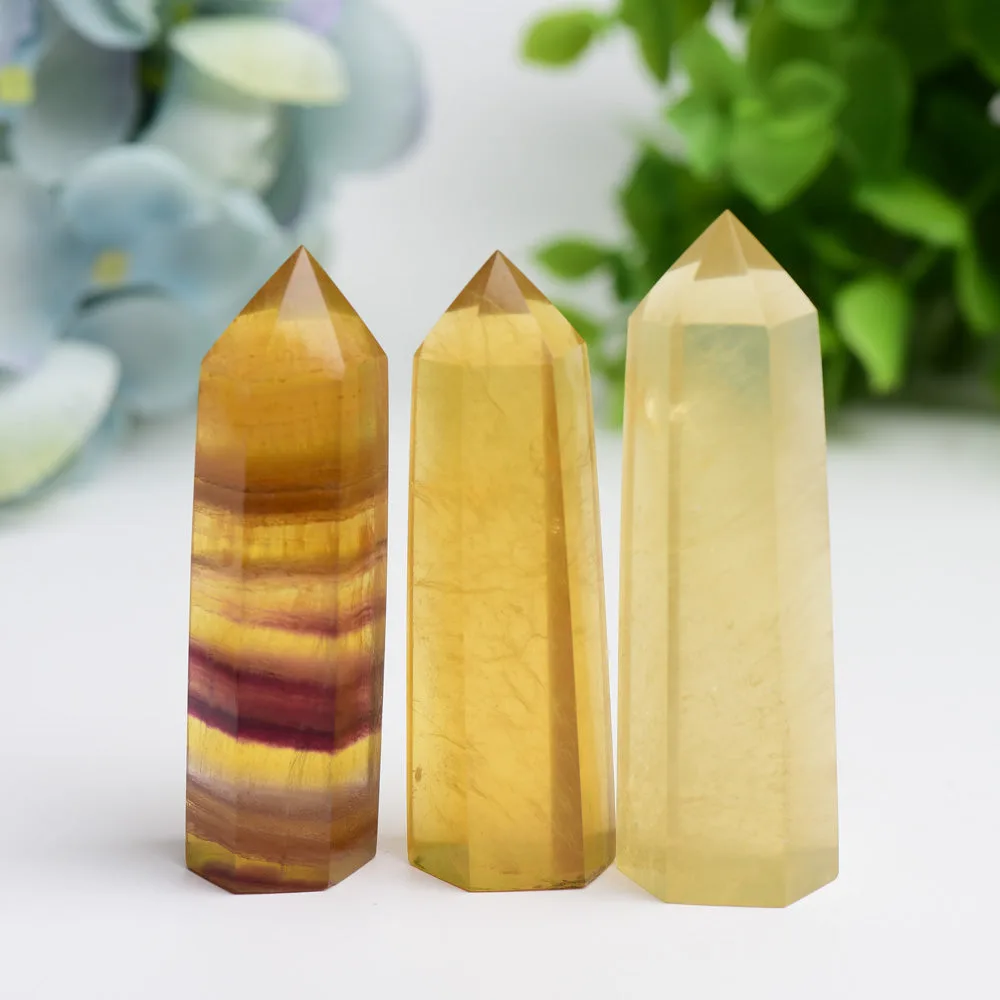 2.5"-4.5" Yellow Fluorite Crystal Points Bulk Wholesale