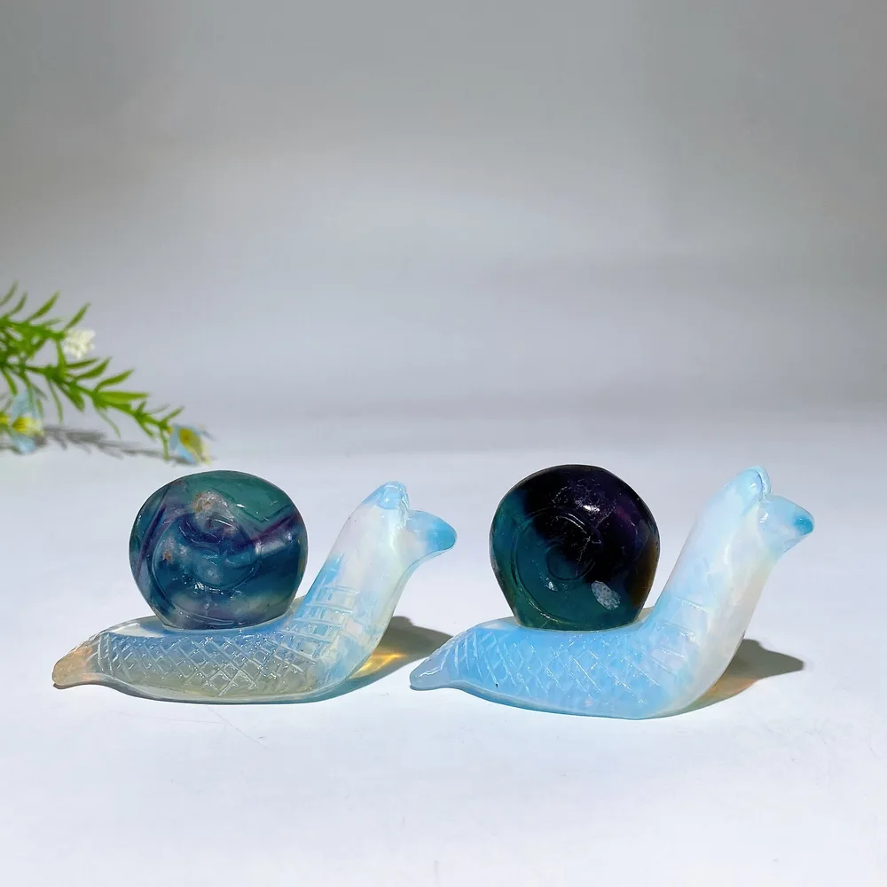 2.5" Opalite Snail with Fluorite Sky Blue Shell Carving Crystal Healing Bulk Wholesale