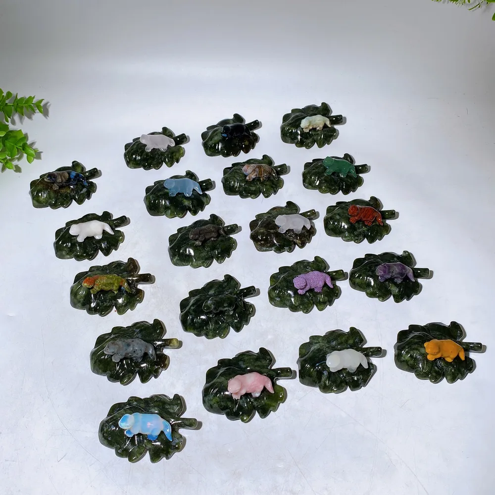 2.7" Crystal Dinosaur on Leaf Carving Crystal Healing Bulk Wholesale