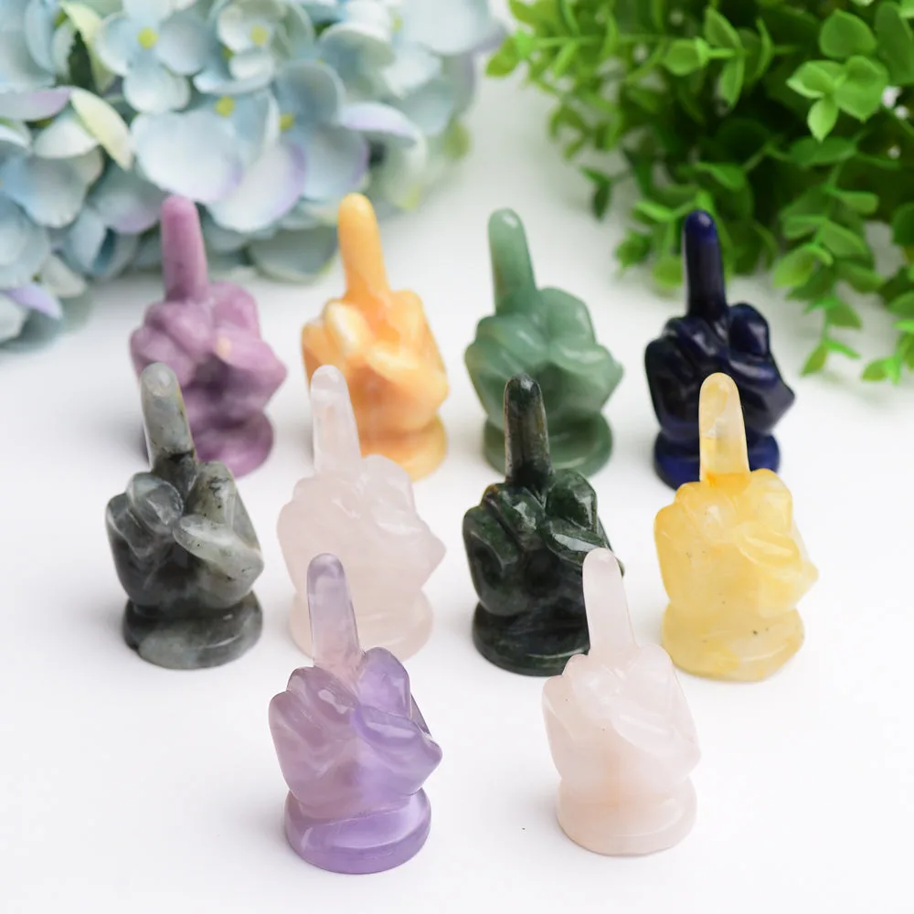 2.7" Mixed Crystal Middle Finger Gesture Crytsal Carving Bulk Wholesale