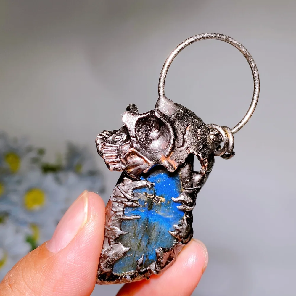 2.8"-3.0" Labradorite with Metal Skull Decor Pendant Crystal Healing Bulk Wholesale