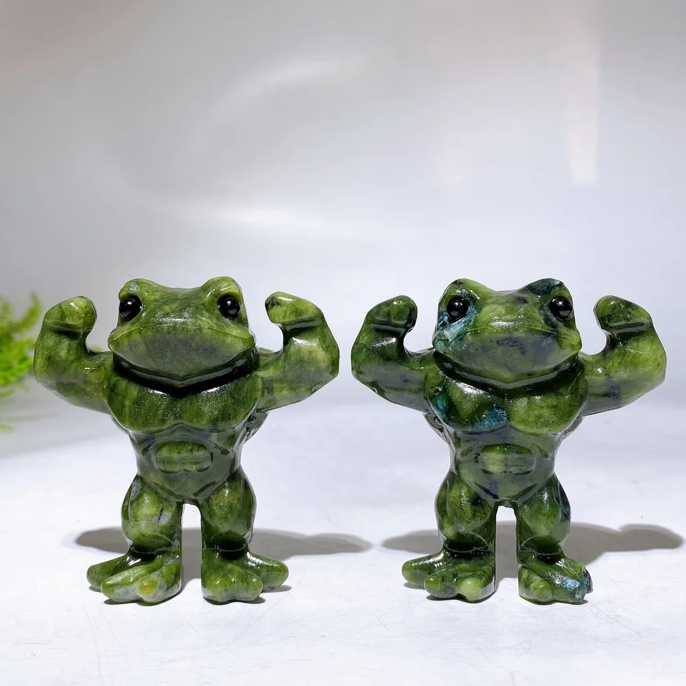 2.8" Natural Serpentine Musle Frog Carving Crystal Wholesale