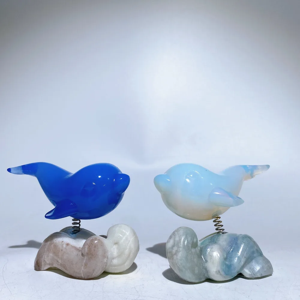 2.9" Crystal Dolphin Carving with Jade Base Crystal Healing Bulk Wholesale