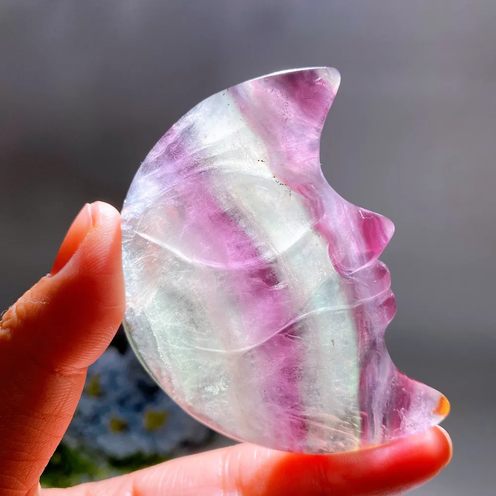 2.9" Fluorite Moon Face Carving Crystal Healing Bulk Wholesale