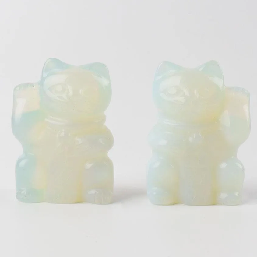 2" Opalite Crystal Carving Lucky Cat Animal Bulk Best Crystal Wholesalers