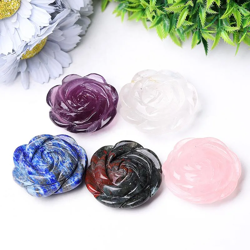 2" Rose Flower Crystal Carvings Plants Bulk Best Crystal Wholesalers