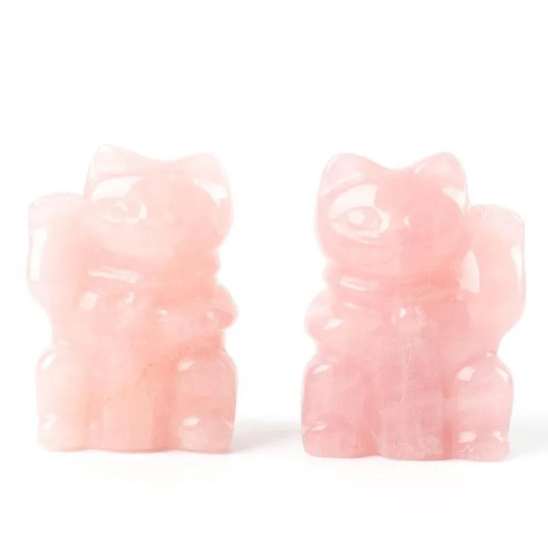 2" Rose Quartz Crystal Carving Animal Bulk Lucky Cat Best Crystal Wholesalers