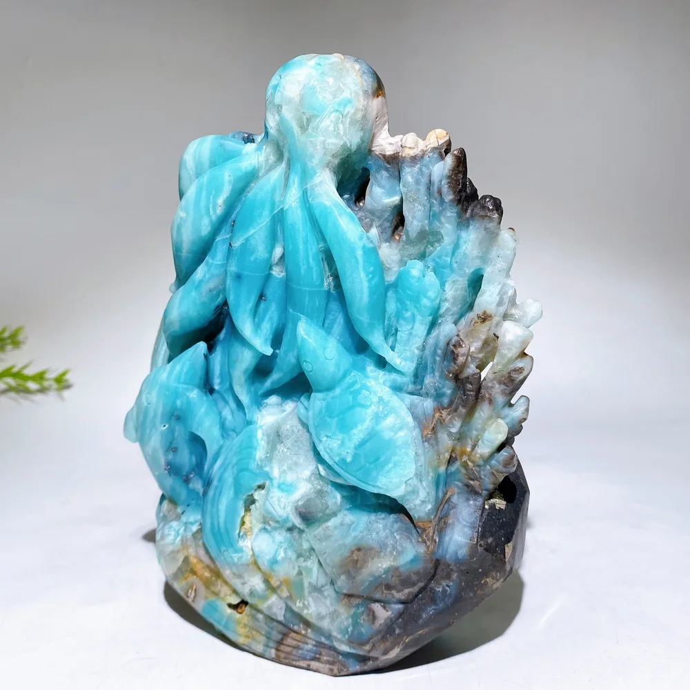 20cm Hand Carved Caribbean Calcite Ocean World Octopus Dolphin Turtle Free Form Crystal Healing Bulk Wholesale