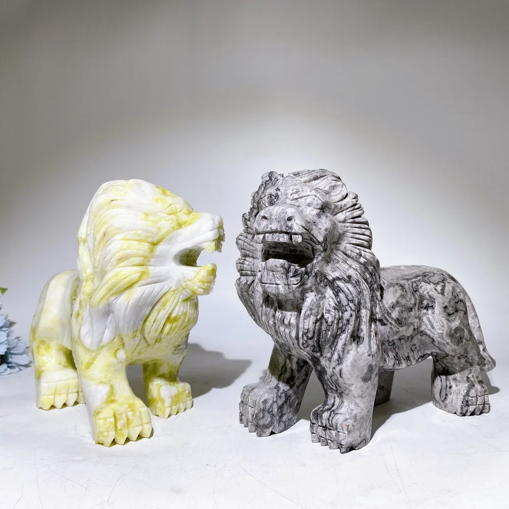20cm Serpentine Picasso Stone Lion Carving Crystal Healing Bulk Wholesale
