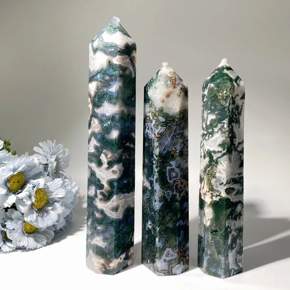 22-26Cm Moss Agate Tower Bulk Wholesale
