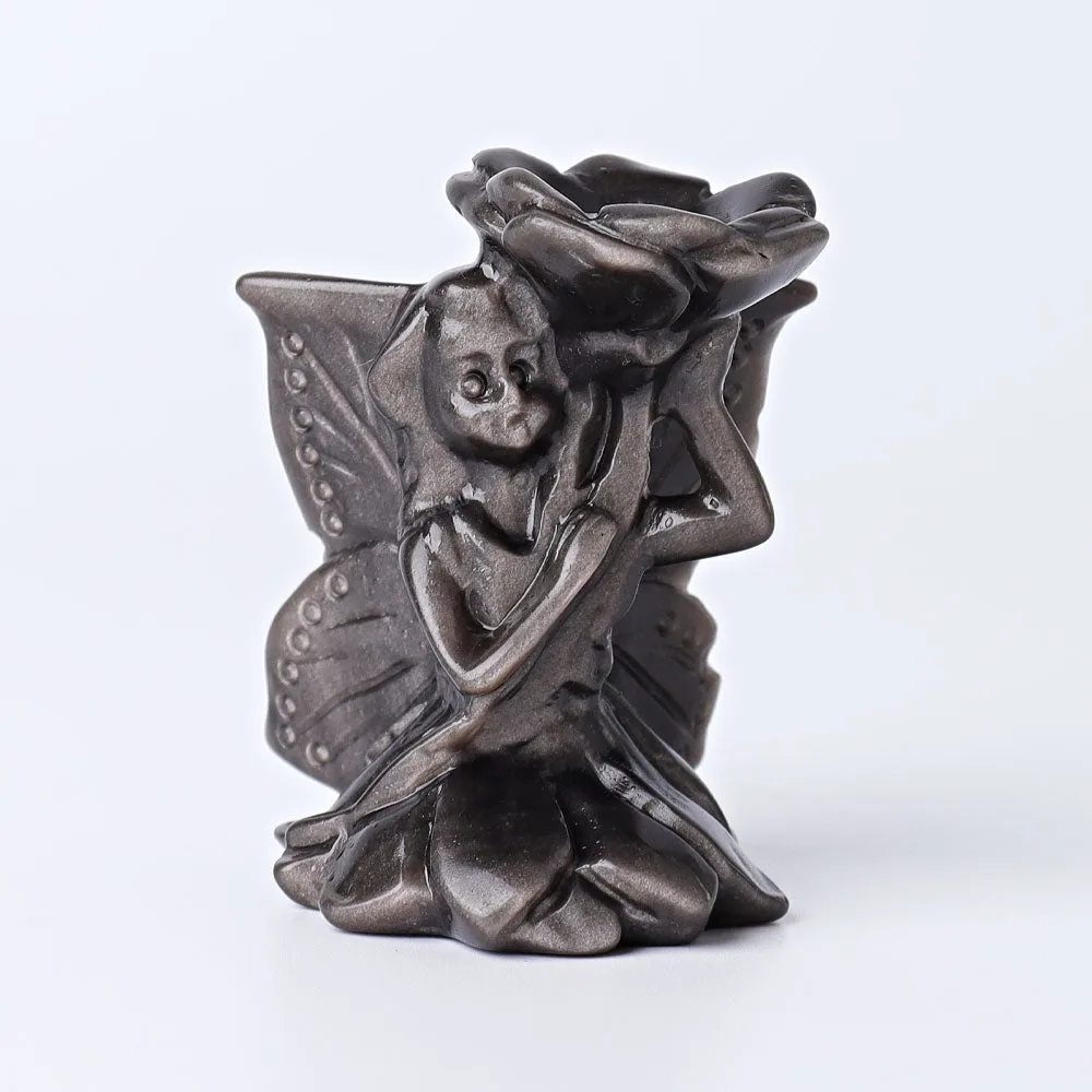 2.3" Silver Obsidian Butterfly Fairy Crystal Carvings Best Crystal Wholesalers
