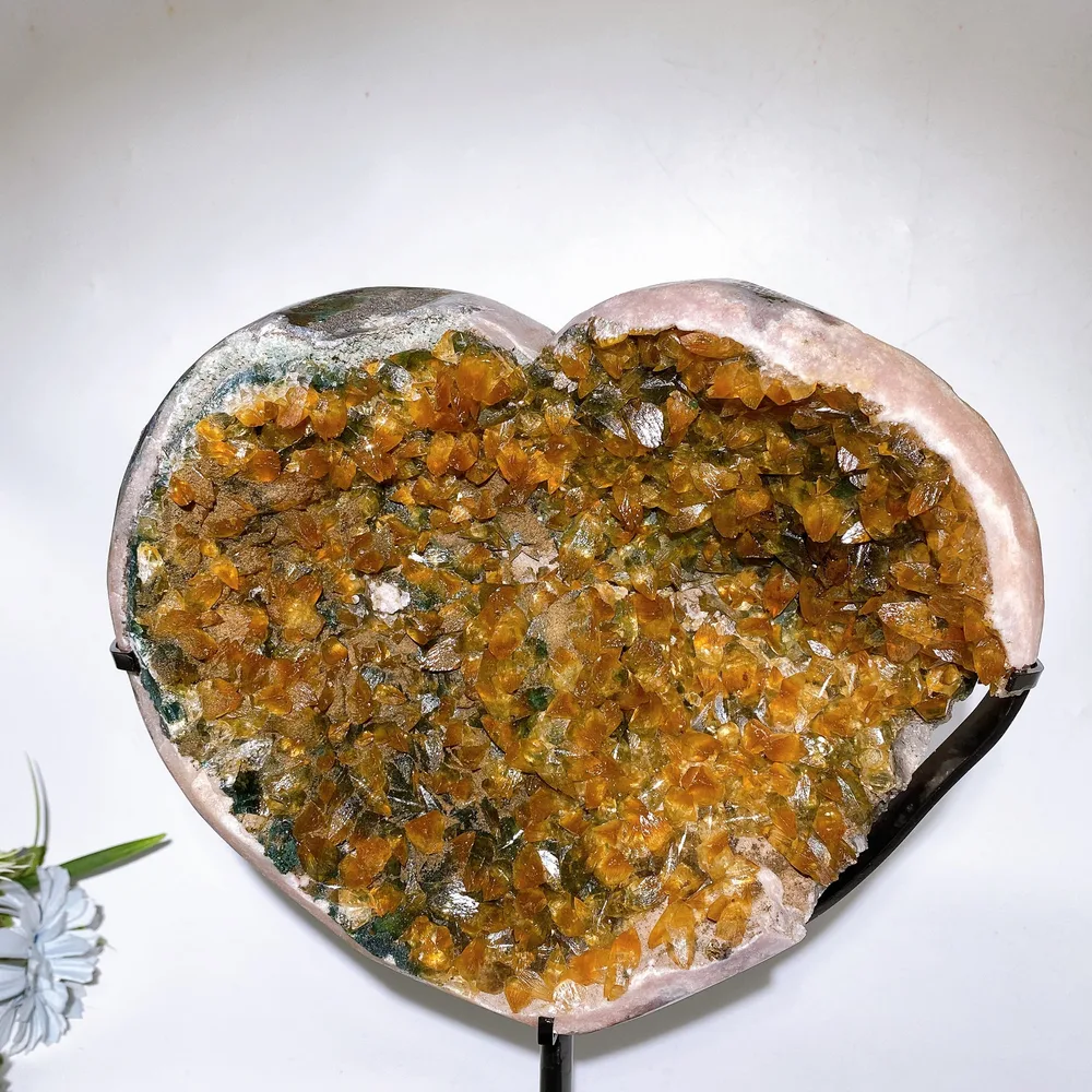 23cm Large Unique Citrine Cluster Calcite Heart Carving with Stand  Crystal Healing Bulk Wholesale