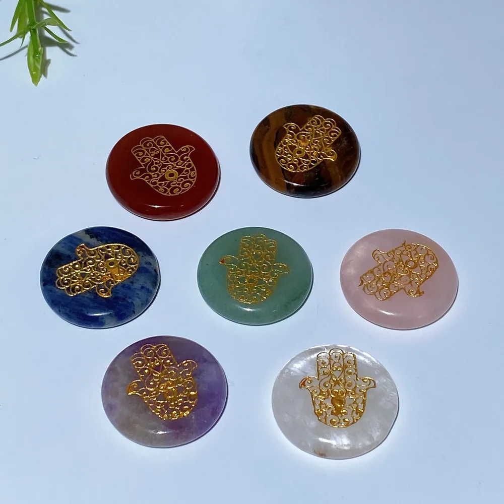 24mm Crystal Round Slab with Chakra Hand Printing Crystal Healing Bulk Wholesale