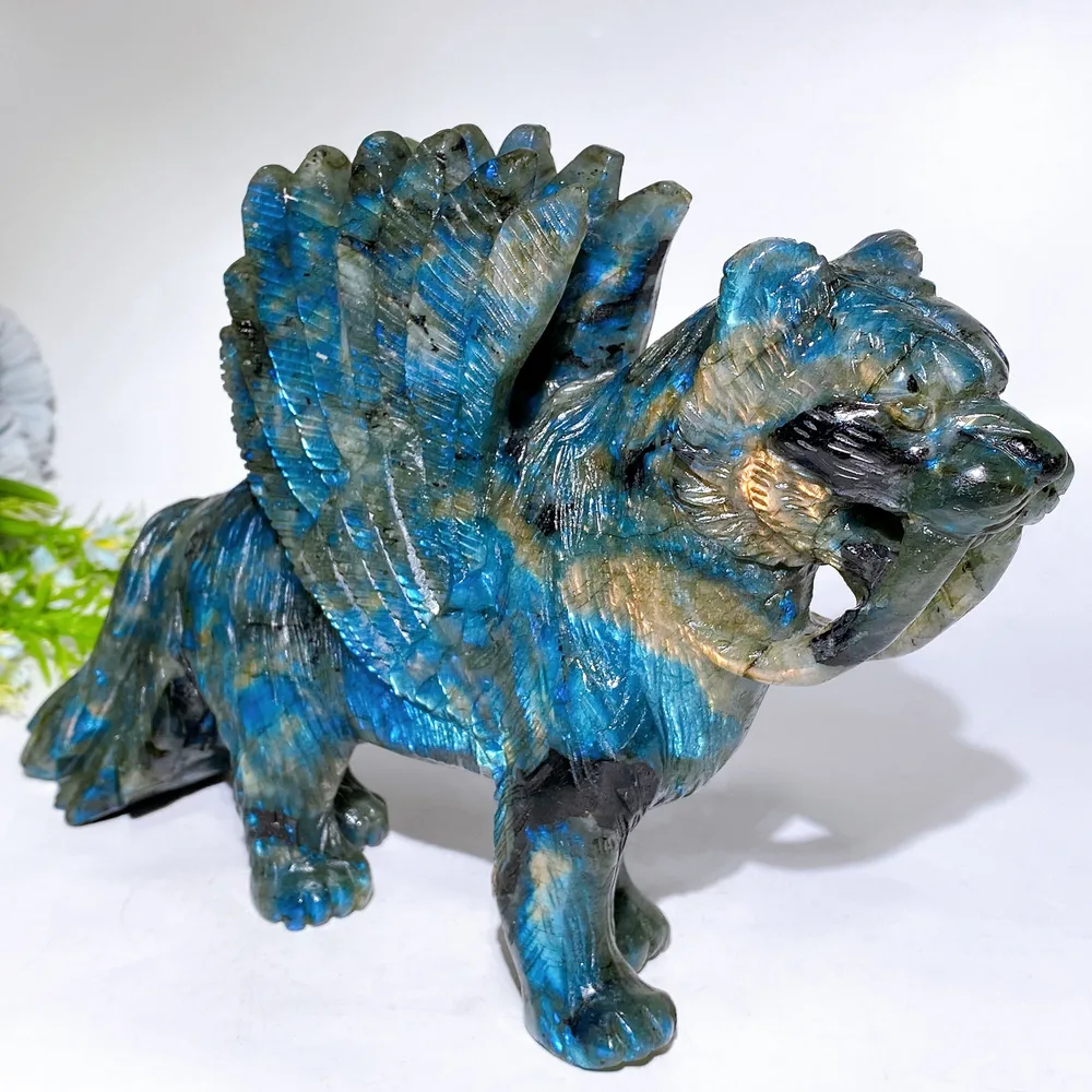 28cm Large Unique Labradorite Smilodon with Wings Carving Crystal Healing Bulk Wholesale
