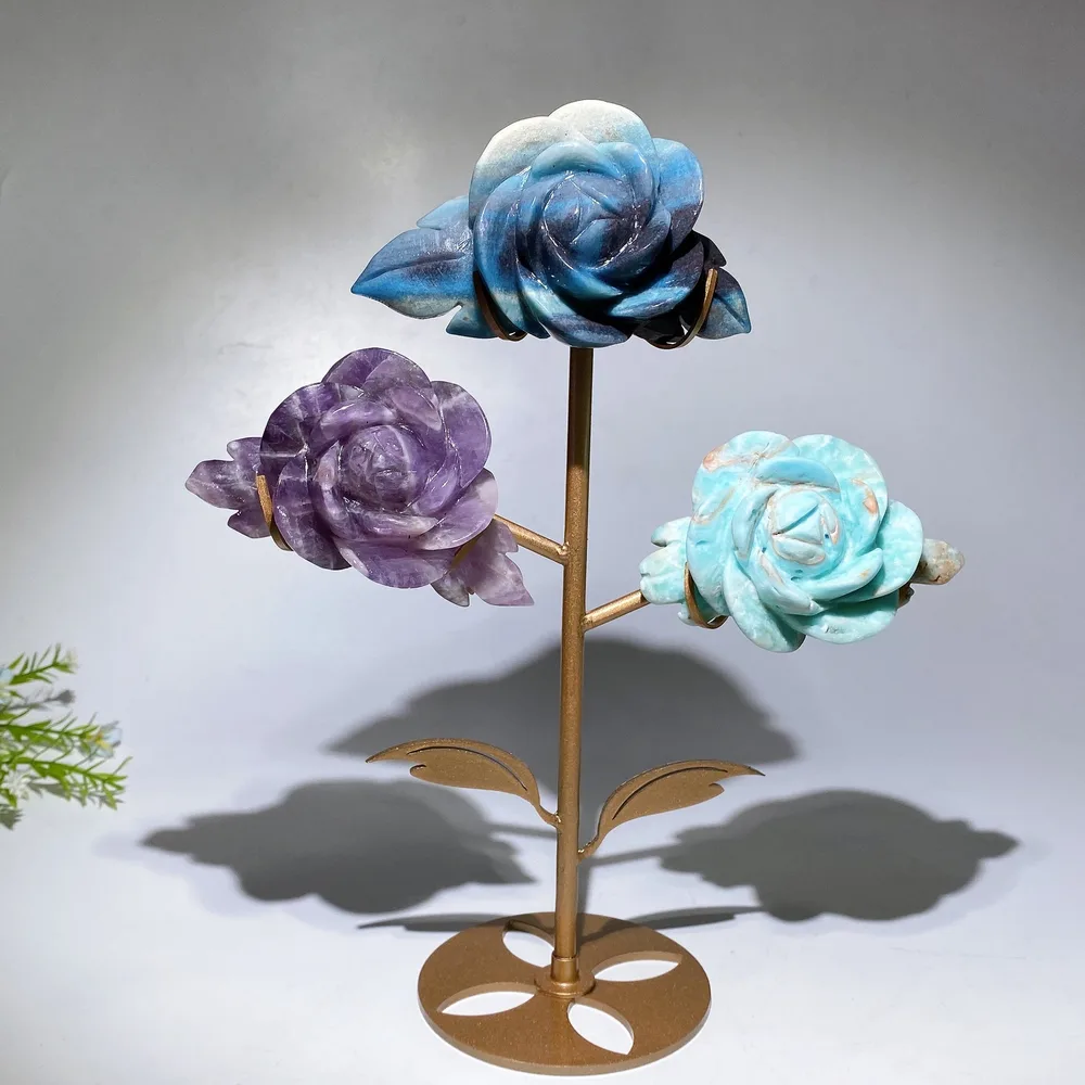 28cm Trolleite Hemimorphite Dream Amethyst Flower Carving with Stand Crystal Healing Bulk Wholesale