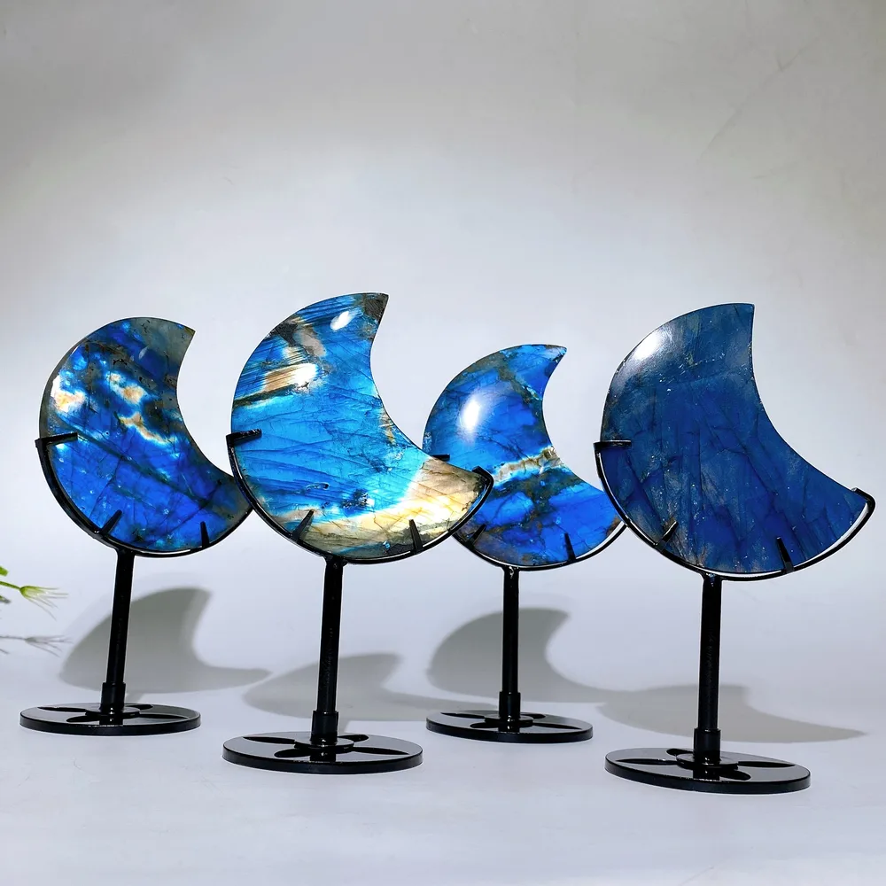 3.0"-3.3" Labradorite Moon Carving with Stand Crystal Healing Bulk Wholesale
