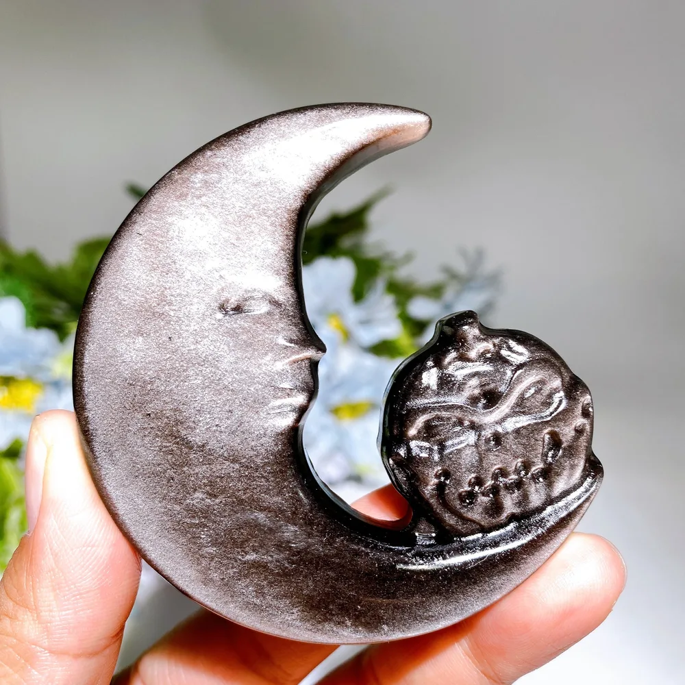 3.0"-3.4" Silver Obsidian Golden Obsidian Carving Crystal Healing Bulk Wholesale