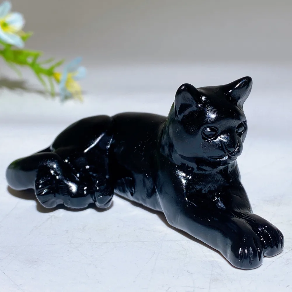 3.0" Black Obsidian Cat Carving Crystal Healing Bulk Wholesale