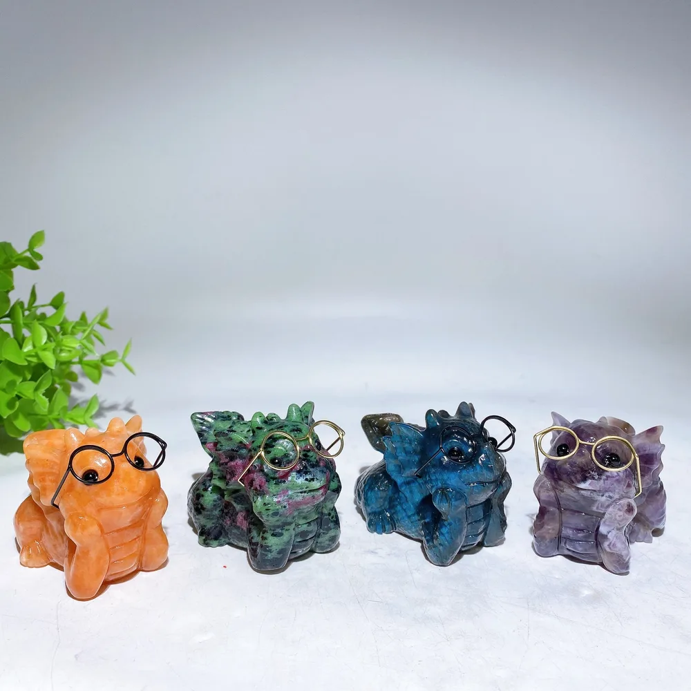 3.0" Crystal Baby Dragon Carvings with Eyeglass Crystal Healing Bulk Wholesale