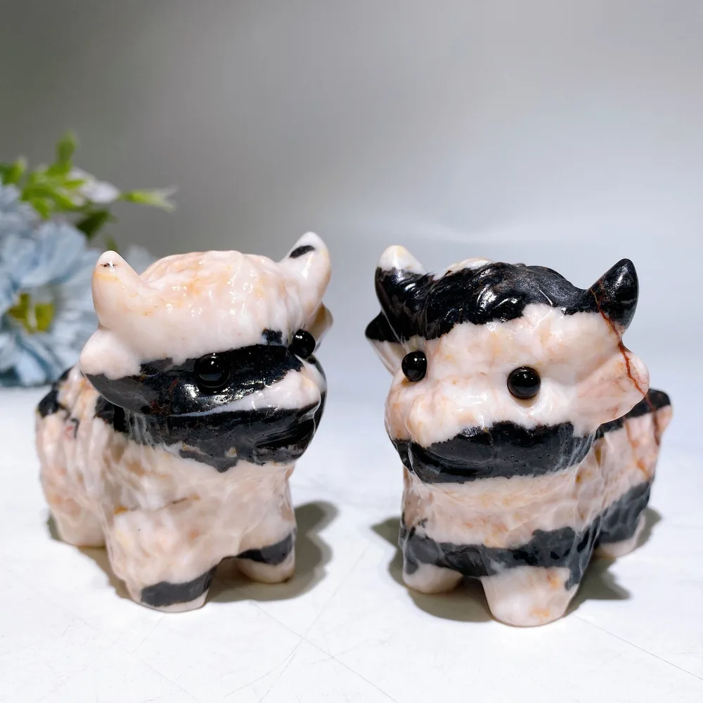 3.0" Pink Zebra Jasper Cattle Carving Crystal Healing Bulk Wholesale