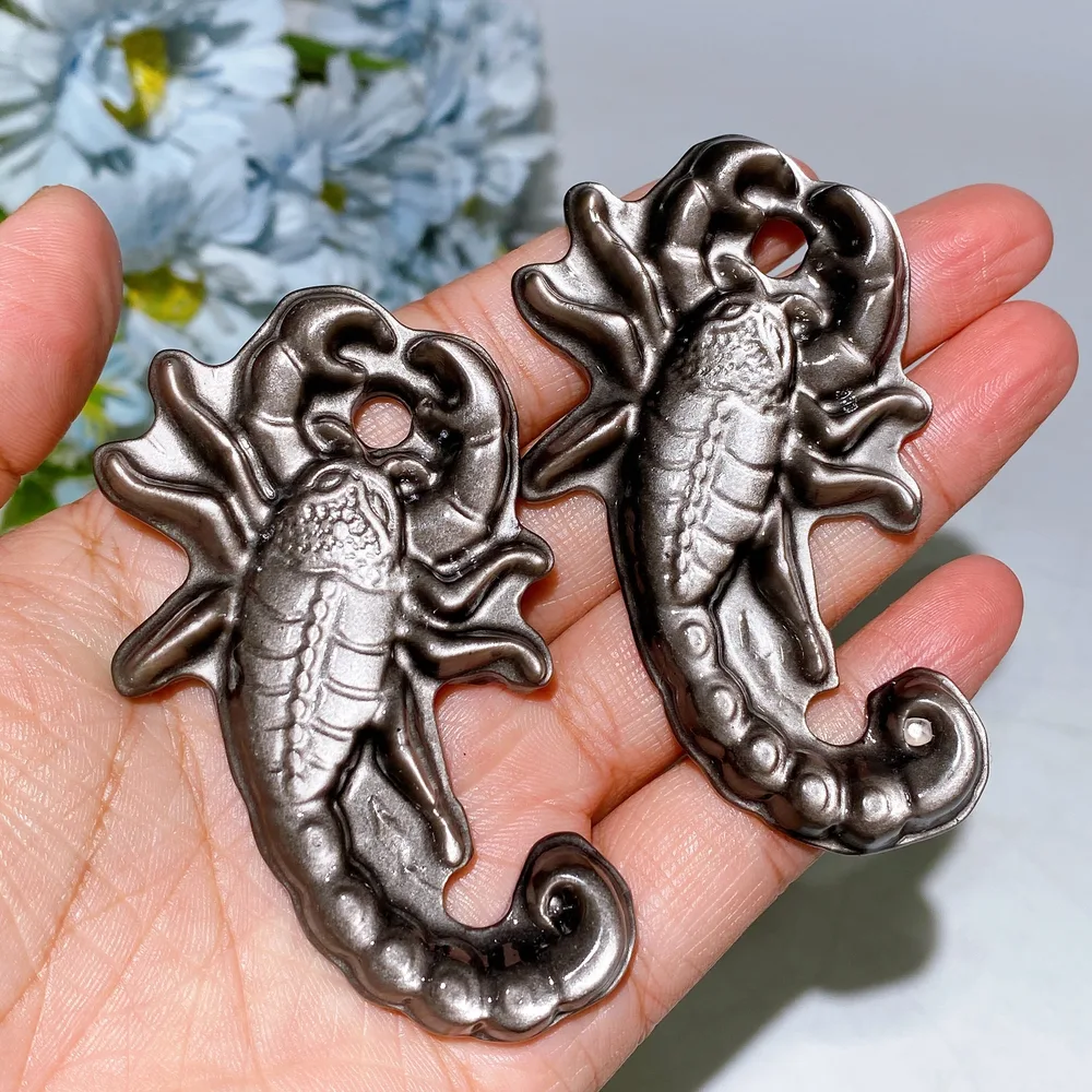 3.0" Silver Obsidian Scorpio Carving Crystal Healing Bulk Wholesale