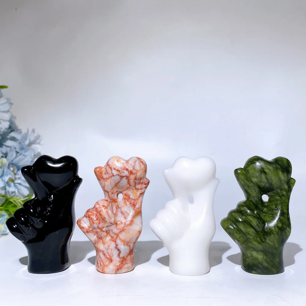 3.1" Crystal Finger Heart Carving Crystal Healing Bulk Wholesale
