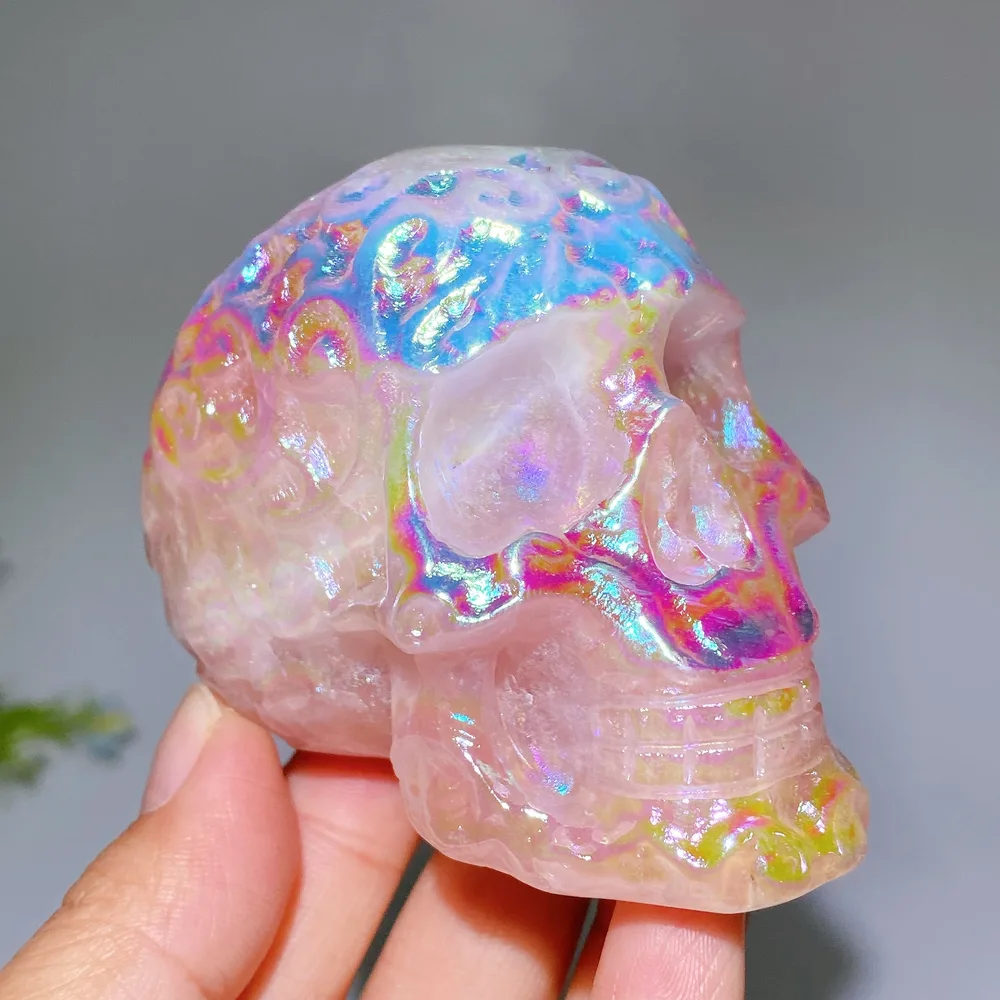 3.2" Aura Rose Quartz Skull Carving Crystal Healing Bulk Wholesale