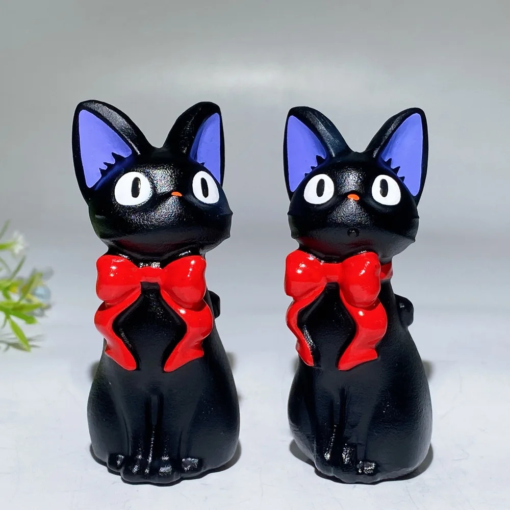 3.2" Black Obsidian Cat Carving with Painting Crystal Healing Bulk Wholesale