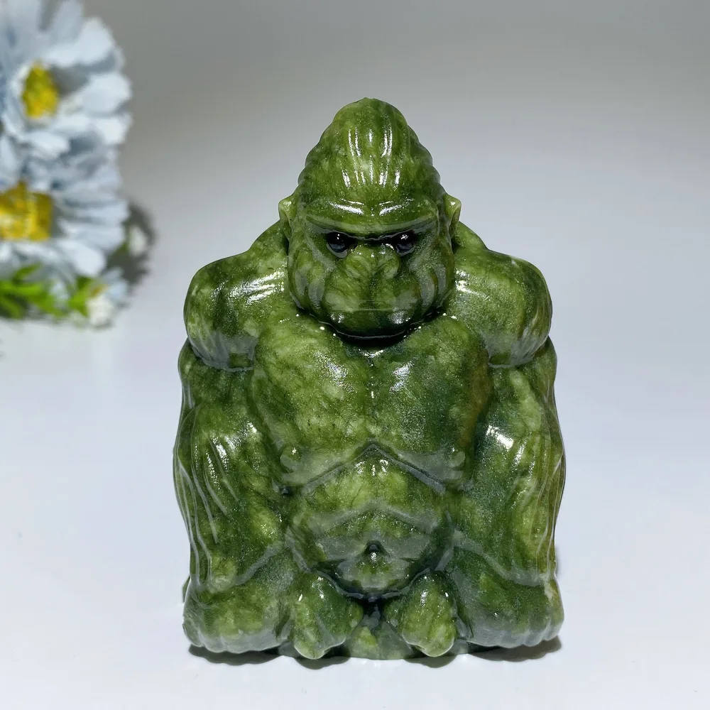 3.2" Serpentine Yellow Jade Gorilla Carving Crystal Healing Bulk Wholesale