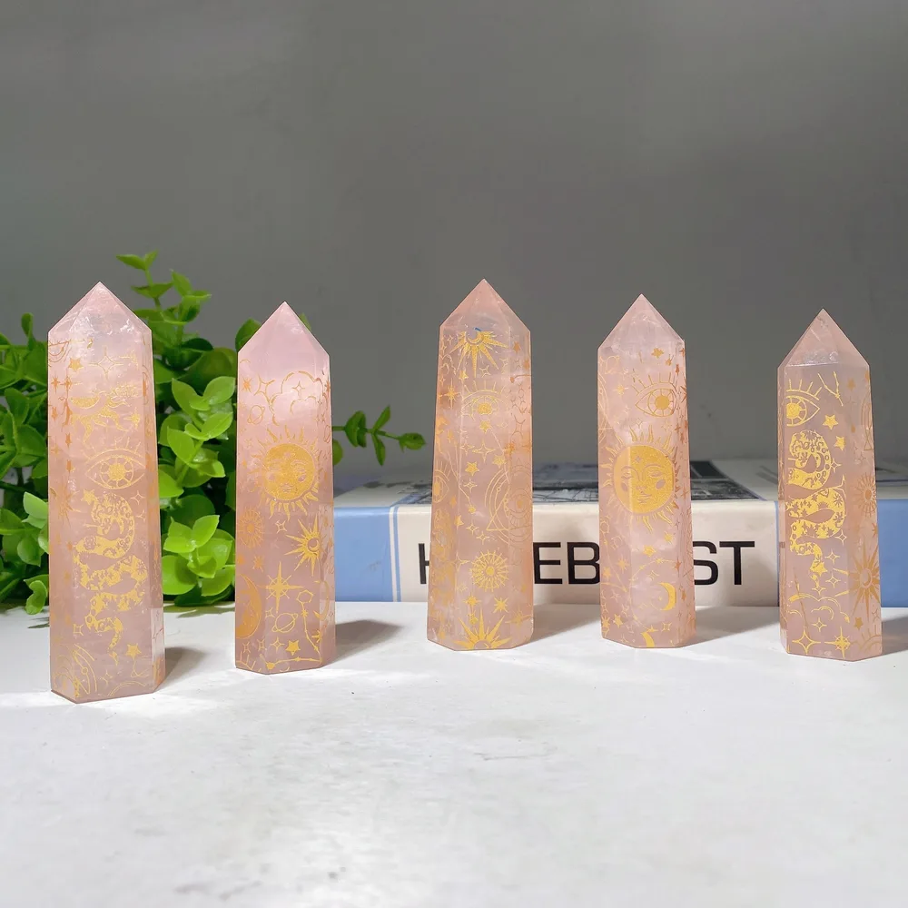 3.5"-4.0" Rose Quartz Point with Printing Bulk Wholesale