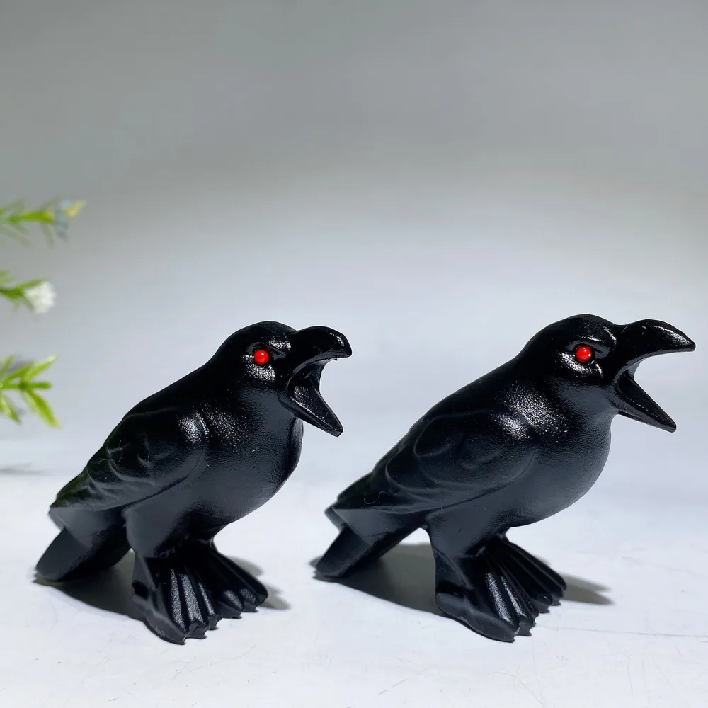 3.5" Black Obsidian Raven Crow Carving Crystal Healing Bulk Wholesale
