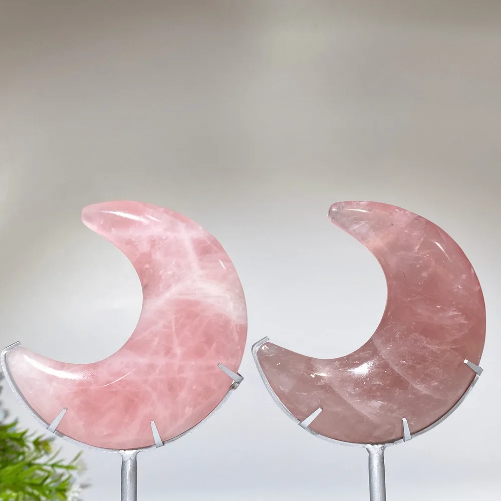 3.5" Rose Quartz Moon Carving with Stand Crystal Healing Bulk Wholesale