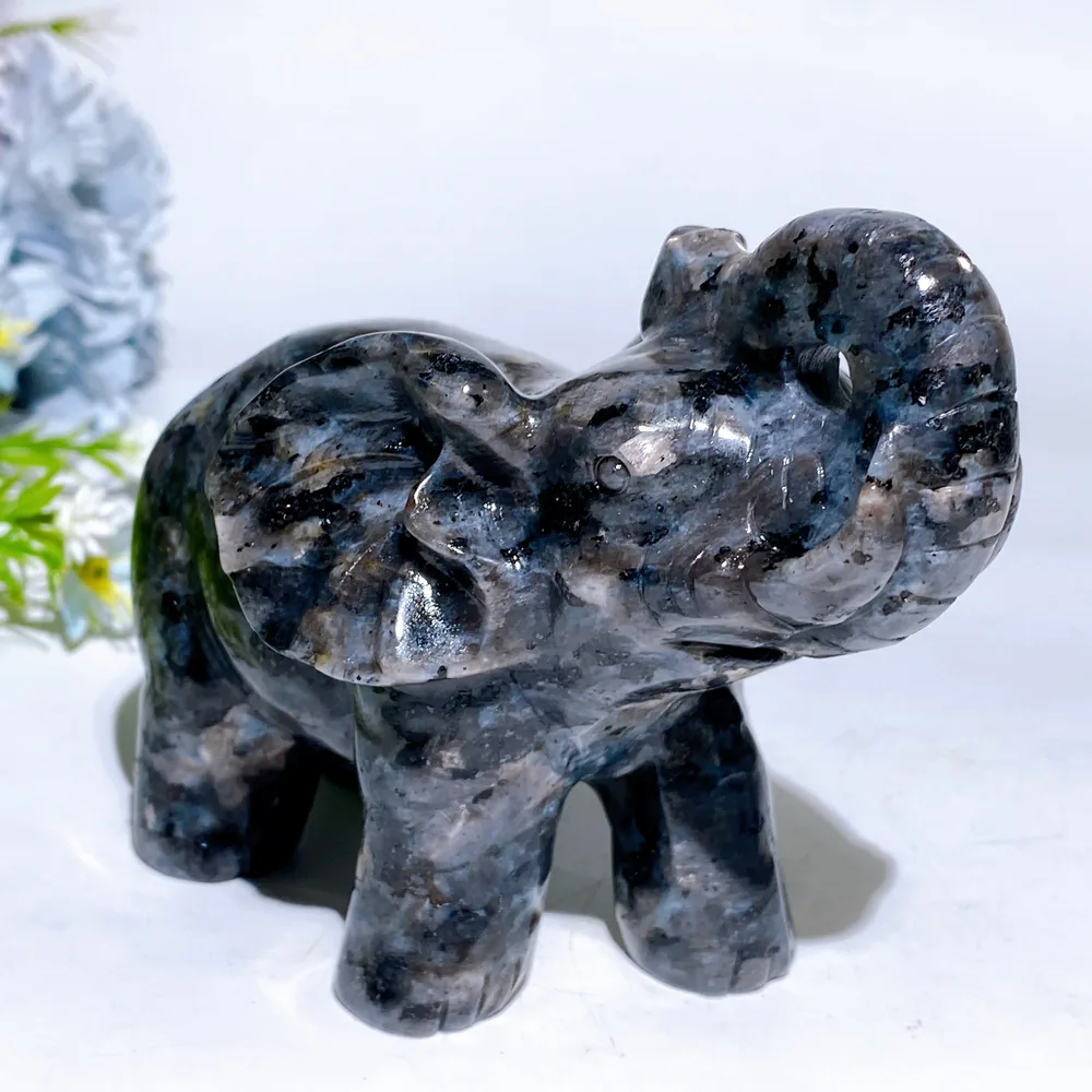 3.8"-4.5" Larvikite Elephant Jin Chan Carving Crystal Healing Bulk Wholesale