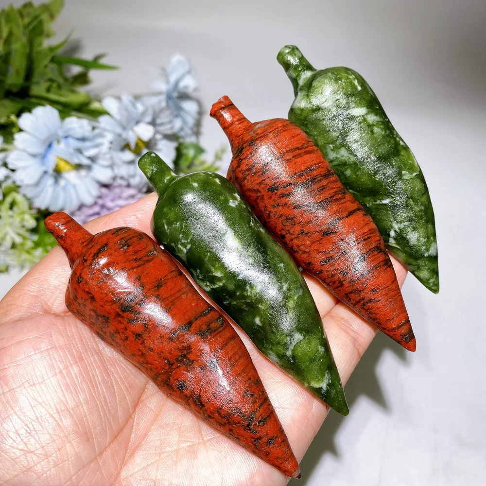 3.9" Sesame Stone Serpentine Chili Vegetable Carving Crystal Healing Bulk Wholesale