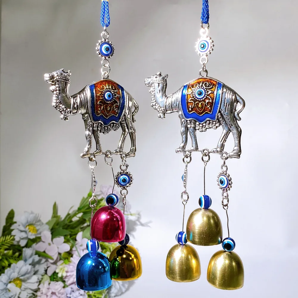 30cm Metal Camel Chime with Evil's Eyes Hanging Ornament Crystal Healing Bulk Wholesale