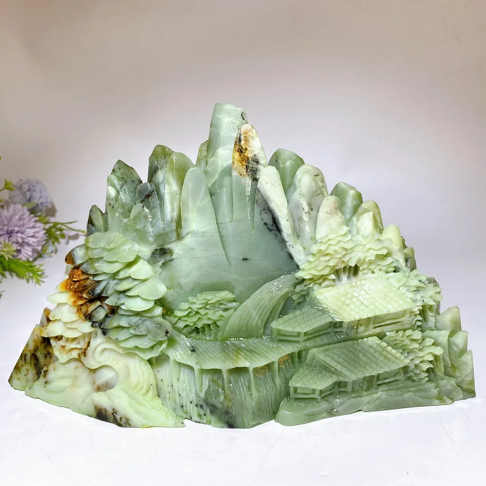 31cm Large Unique Jade Landscape Scenery Carving Crystal Healing Bulk Wholesale