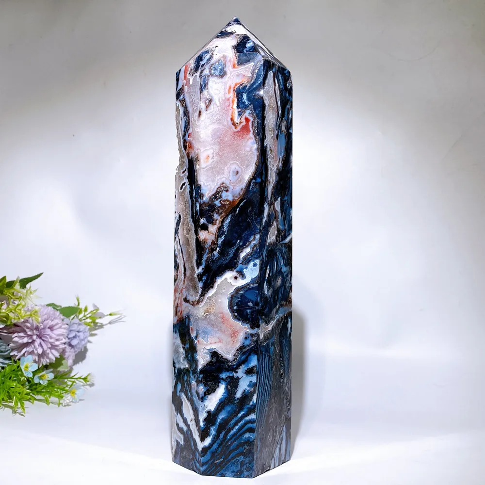 32cm Large Unique Druzy Black Banded Agate In Quartz Tower Crystal Healing Bulk Wholesale