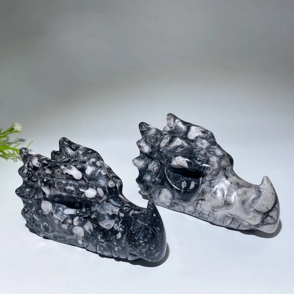 4.0"-4.6" Fossil Jasper Dragon Head Carving Crystal Healing Bulk Wholesale