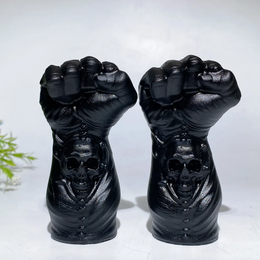 4.0" Black Obsidian Skull Fist Carving Crystal Healing Bulk Wholesale
